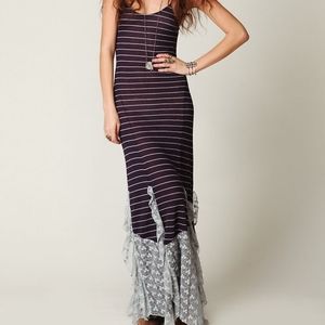 Free People Maxi Dress Sz M Purple Striped Lace